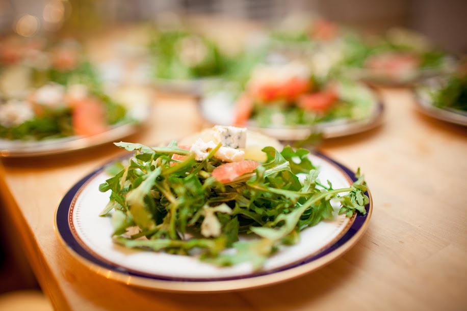 Arugula with Walnuts, Grapefruit, Blue Cheese and Lime Dressing